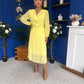 Gillian Cowl Neck Pleated Midi Dress Yellow