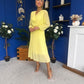 Gillian Cowl Neck Pleated Midi Dress Yellow