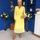 Gillian Cowl Neck Pleated Midi Dress Yellow