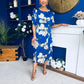 Brenda Split Leg Midi Dress Floral Blue
