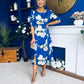 Brenda Split Leg Midi Dress Floral Blue