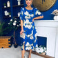 Brenda Split Leg Midi Dress Floral Blue