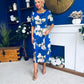 Brenda Split Leg Midi Dress Floral Blue