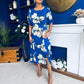 Brenda Split Leg Midi Dress Floral Blue