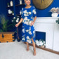 Brenda Split Leg Midi Dress Floral Blue