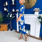Brenda Split Leg Midi Dress Floral Blue