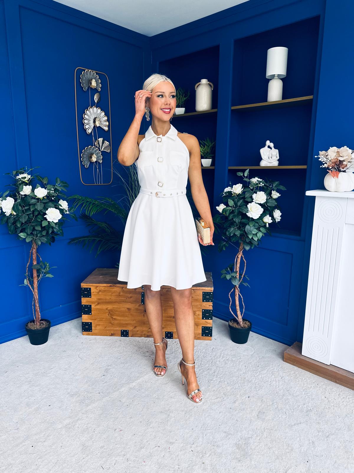 Francesca Button Up Midi Dress White