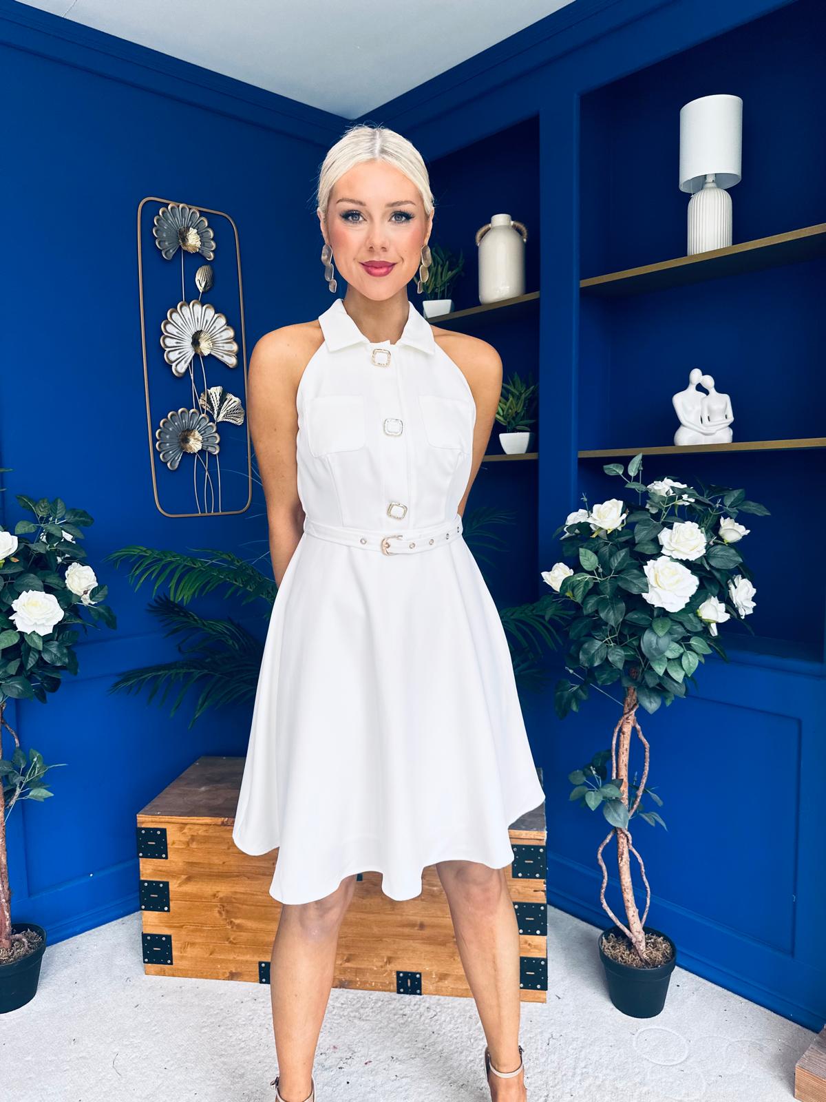 Francesca Button Up Midi Dress White
