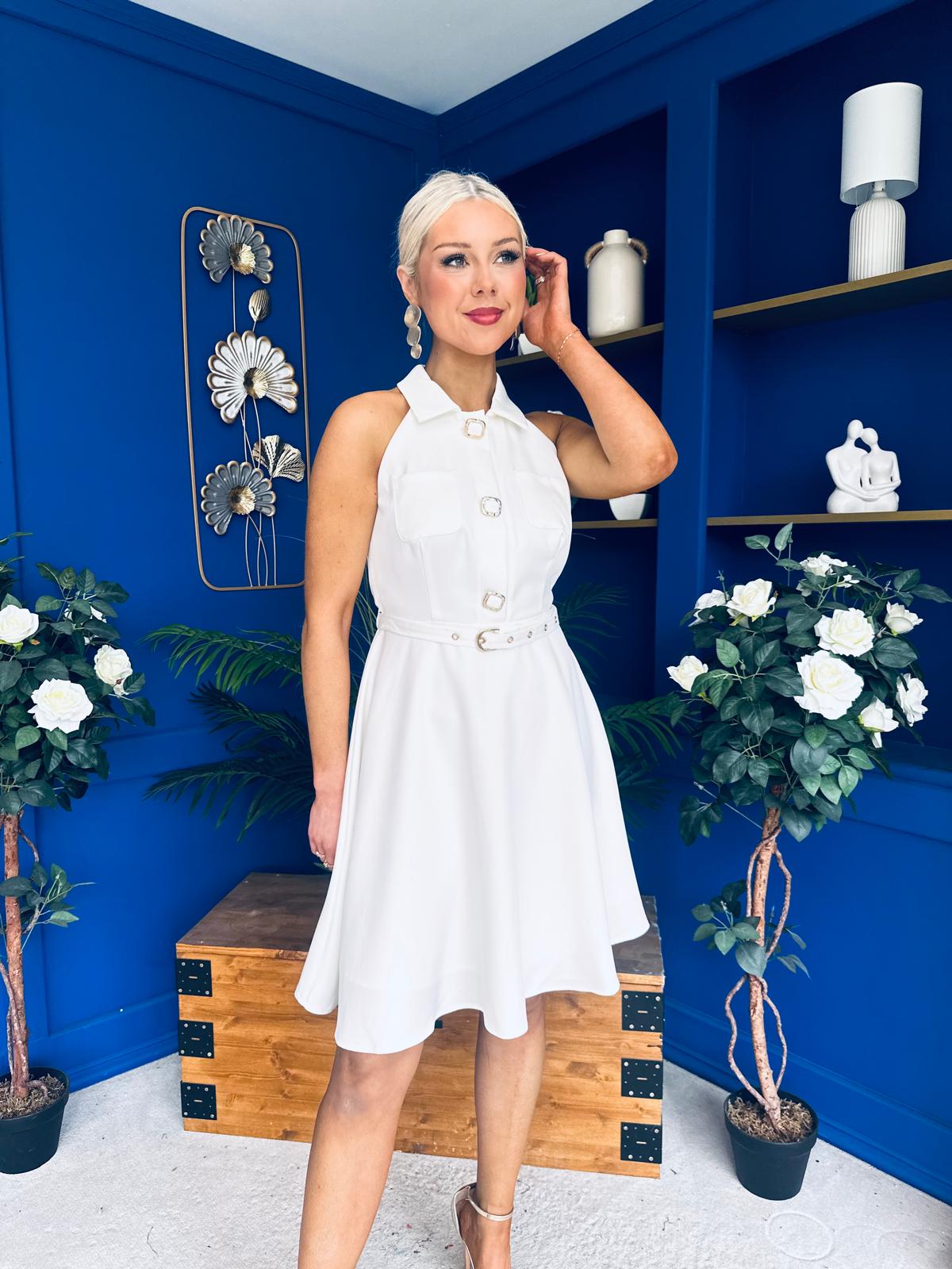Francesca Button Up Midi Dress White
