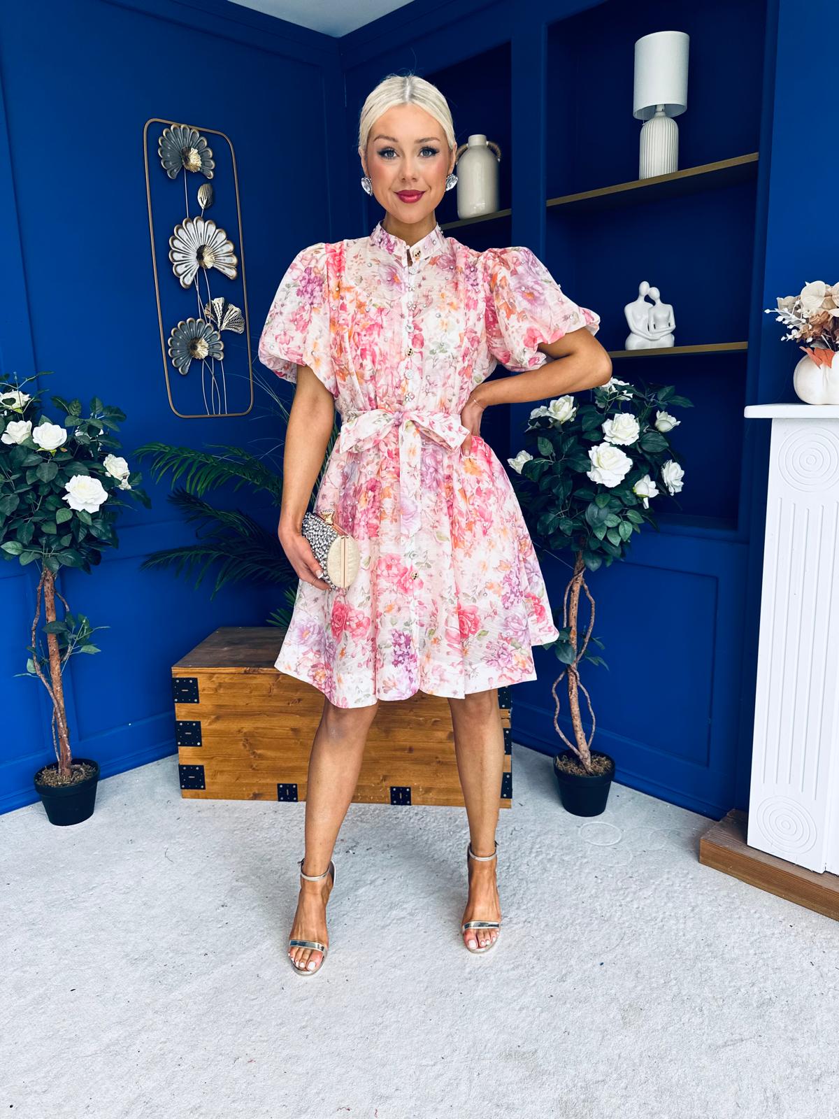 Mairead Embellished Mini Shirt Dress Floral