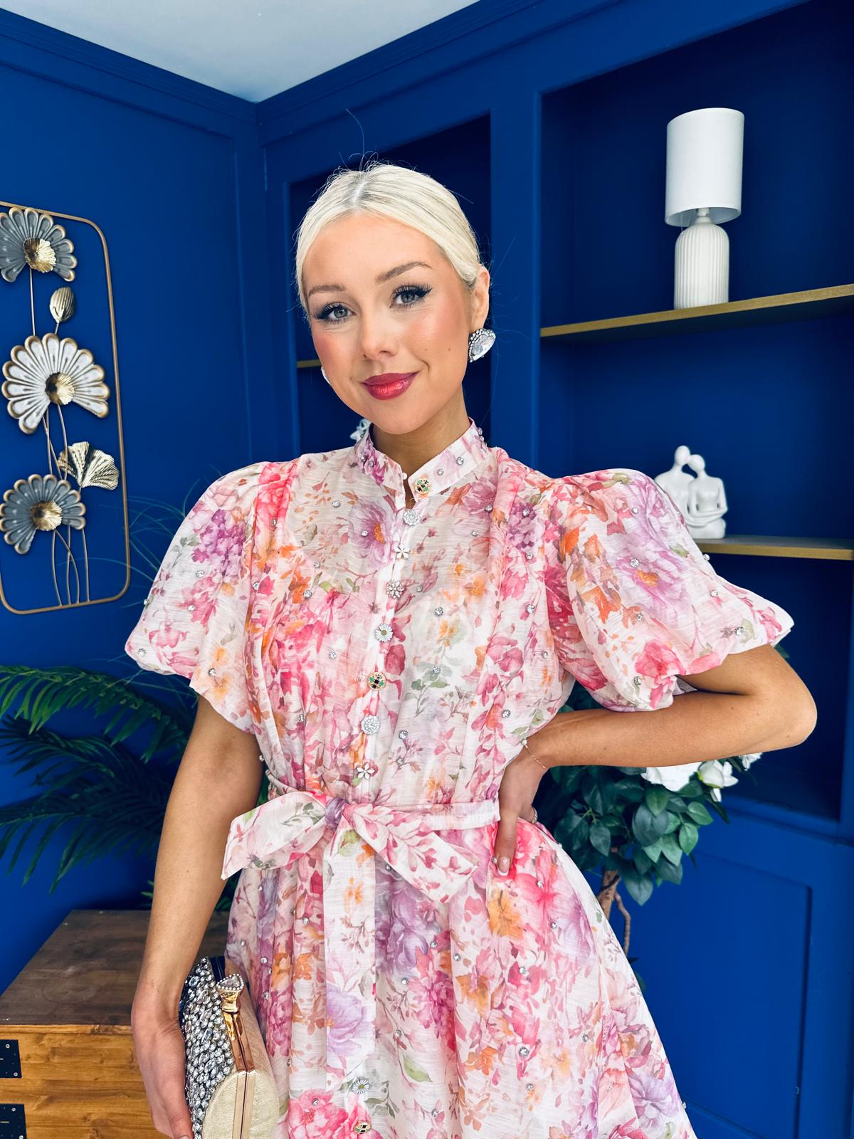 Mairead Embellished Mini Shirt Dress Floral