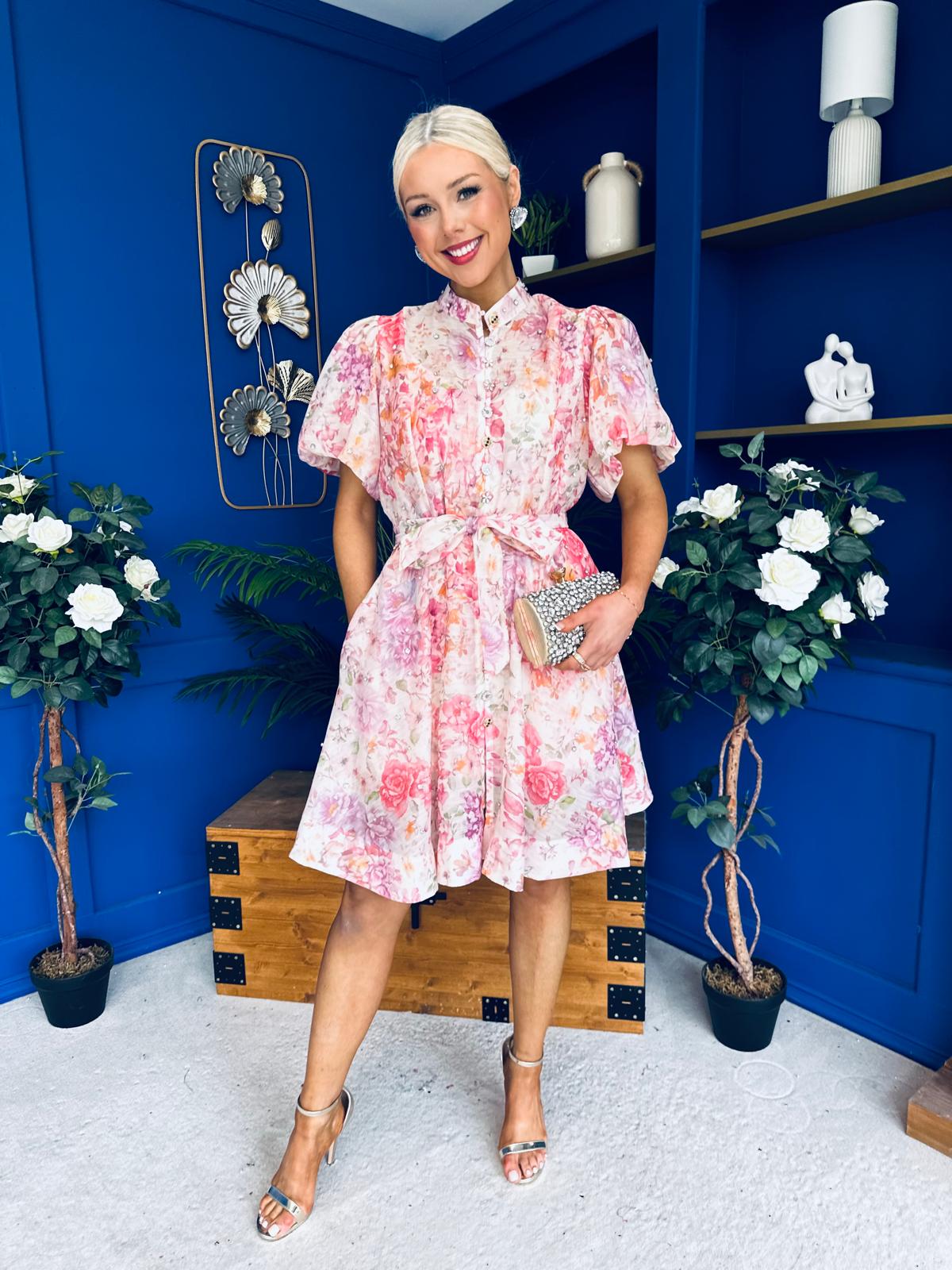Mairead Embellished Mini Shirt Dress Floral