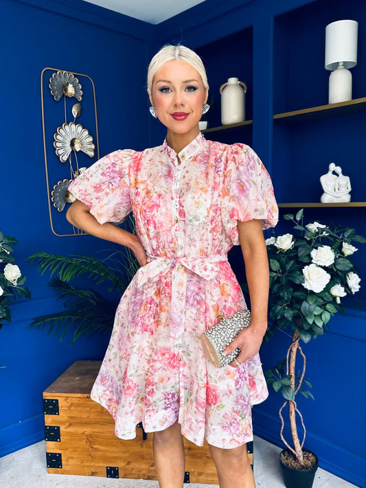 Mairead Embellished Mini Shirt Dress Floral