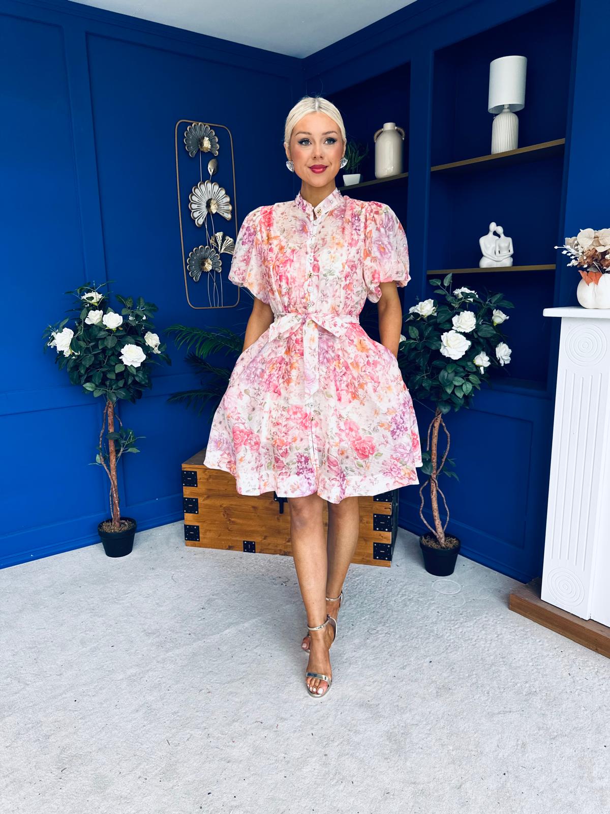 Mairead Embellished Mini Shirt Dress Floral