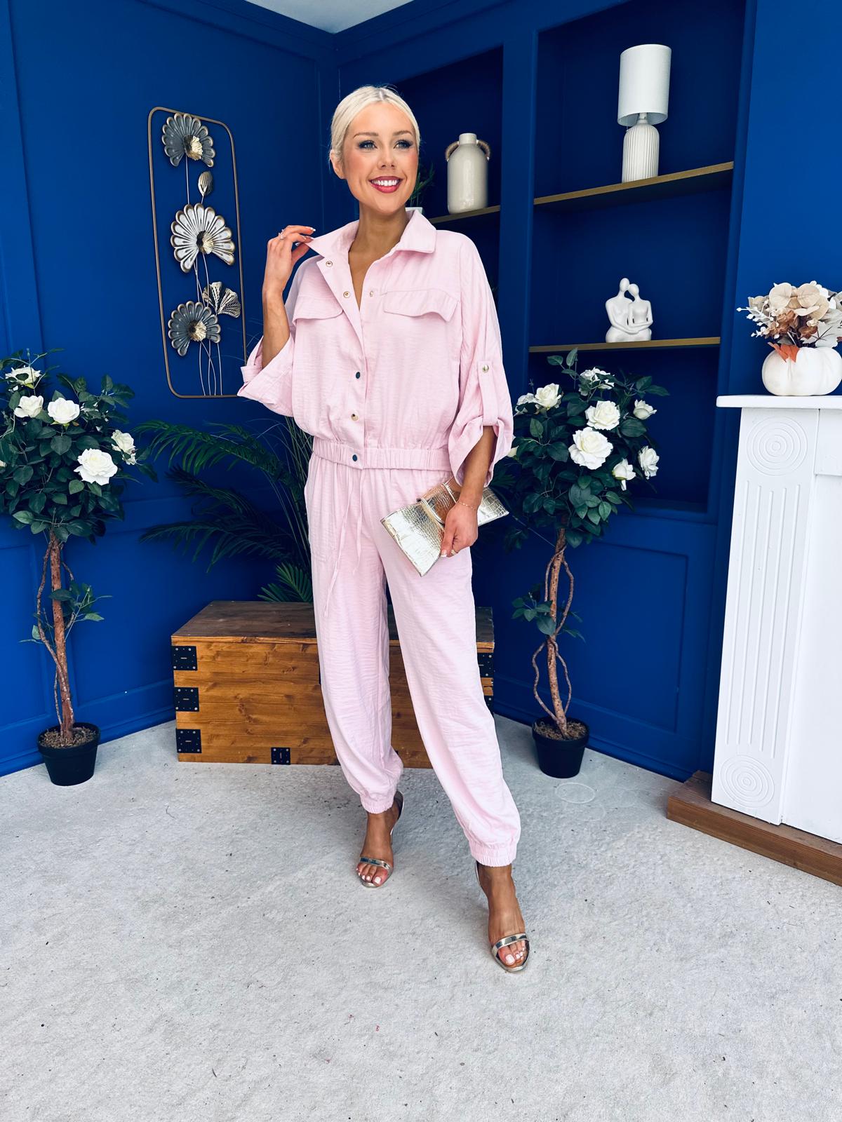 Barbara Detailed Top & Trouser Set Baby Pink