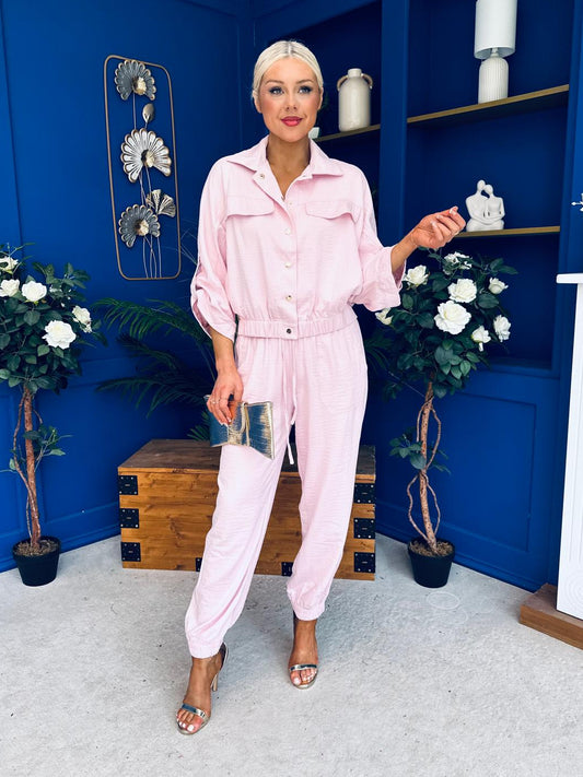Barbara Detailed Top & Trouser Set Baby Pink