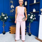 Parisa Detailed Top & Trouser Set Baby Pink