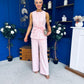 Parisa Detailed Top & Trouser Set Baby Pink