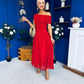 Giselle Off The Shoulder Mesh Midi Dress Ruby