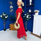 Giselle Off The Shoulder Mesh Midi Dress Ruby