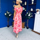 Hope Off The Shoulder Mesh Midi Dress Floral Coral