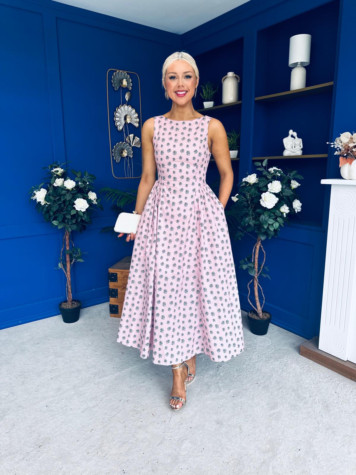 Delilah Detailed Occasion Midi Dress Pink