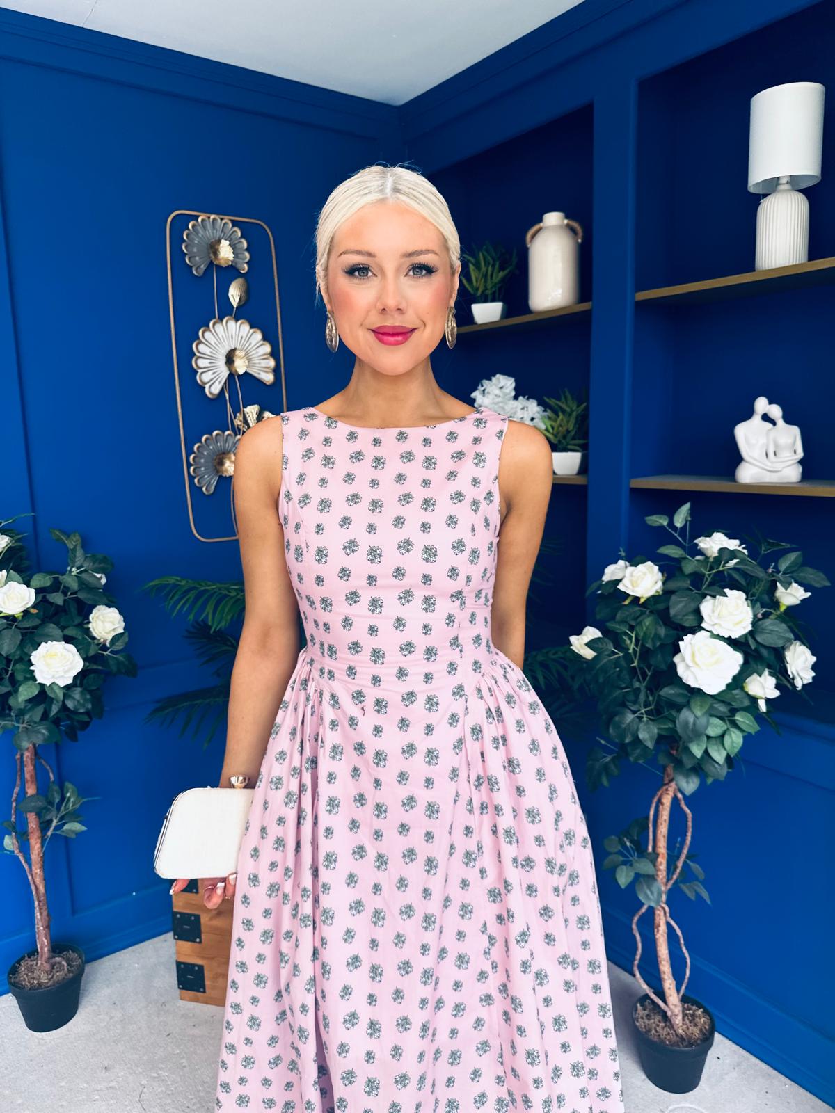 Delilah Detailed Occasion Midi Dress Pink