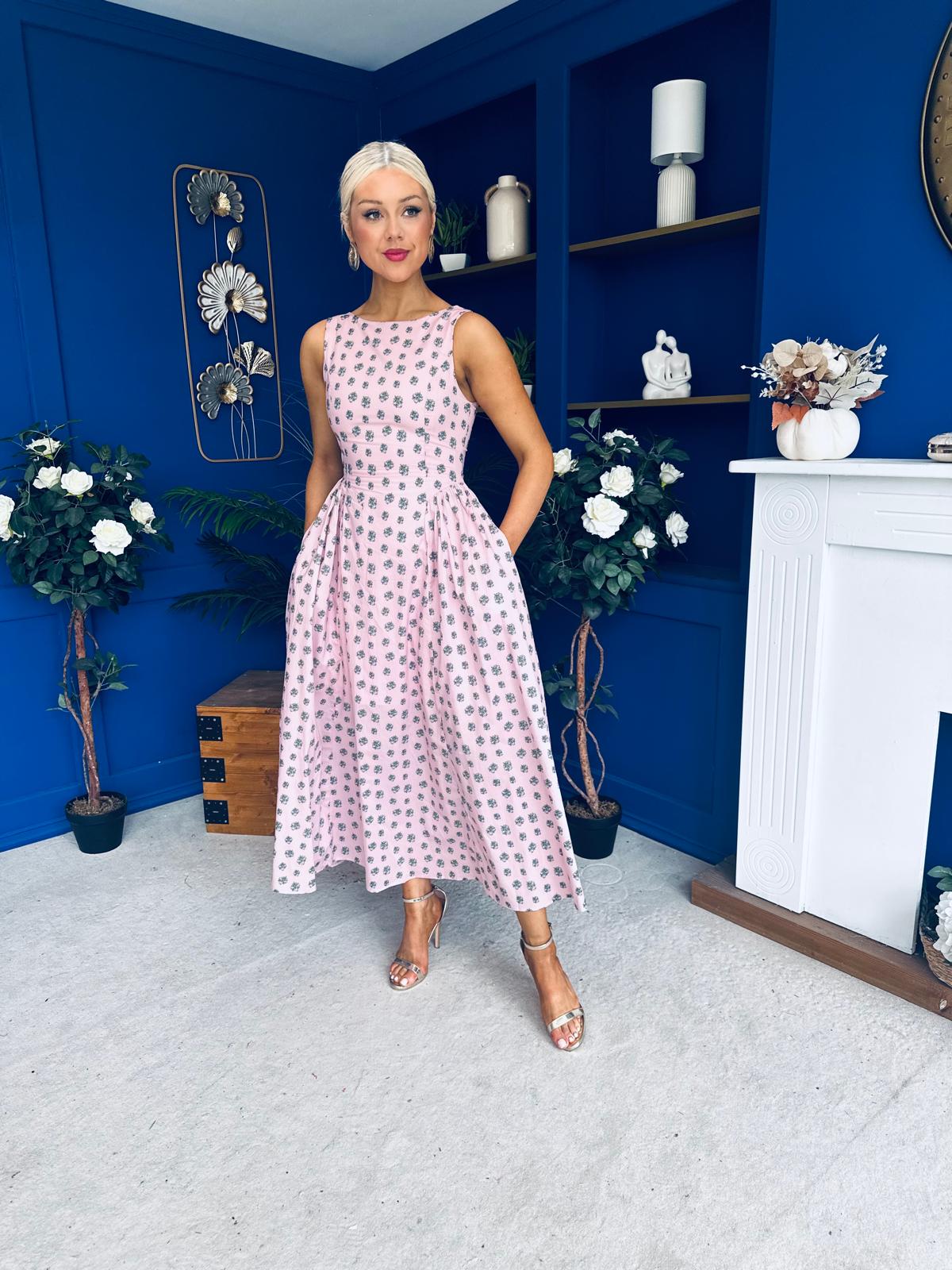 Delilah Detailed Occasion Midi Dress Pink
