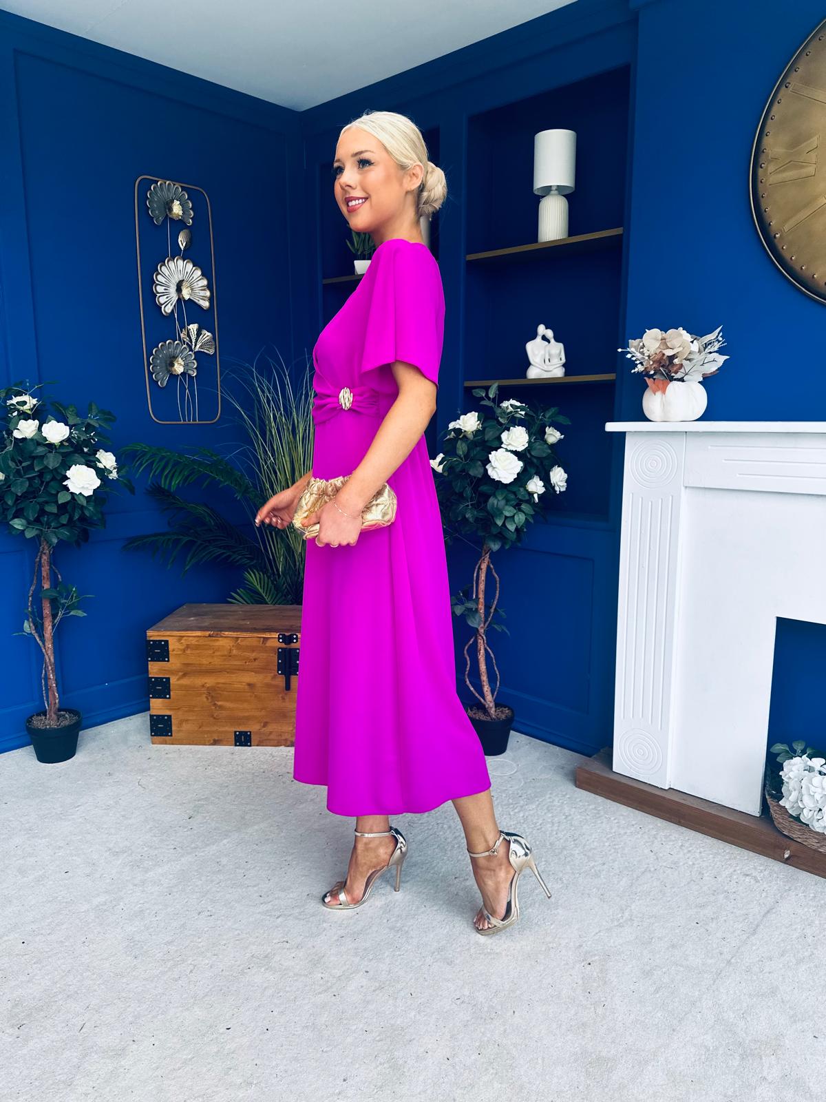 Naomi Gold Clasp Detailed Midi Dress Orchid