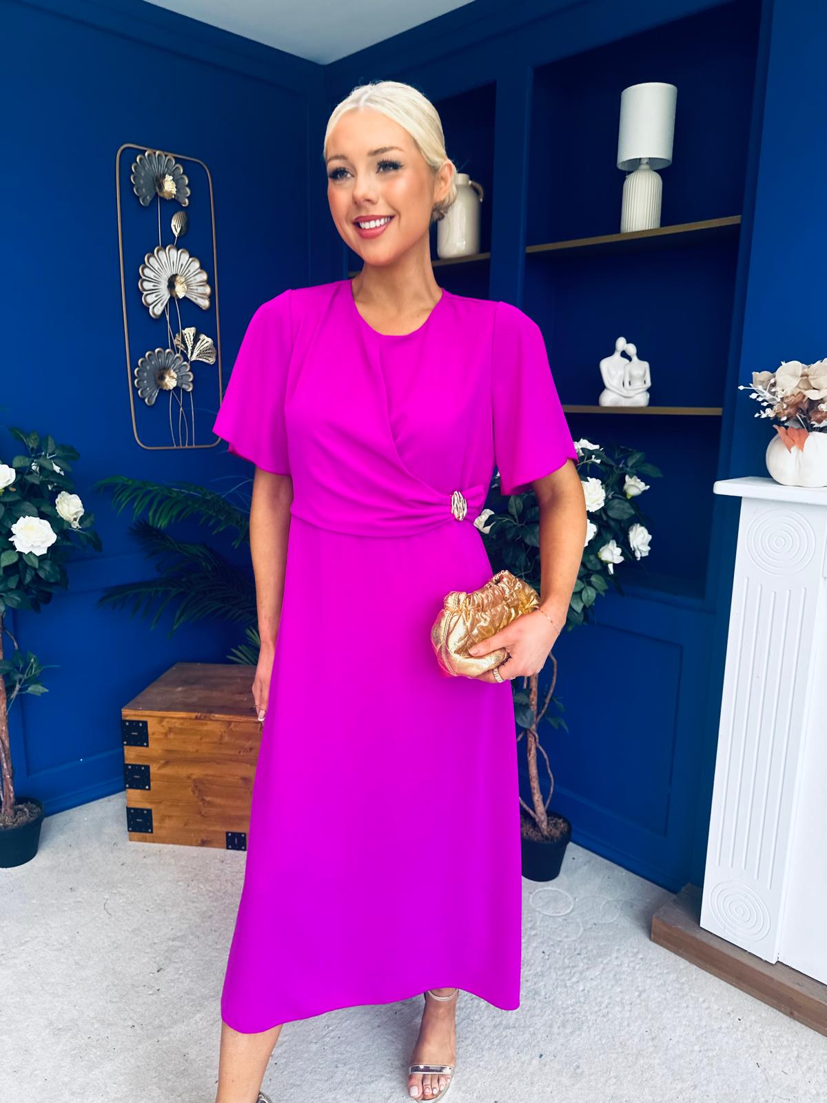 Naomi Gold Clasp Detailed Midi Dress Orchid