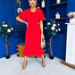 Naomi Gold Clasp Detailed Midi Dress Red