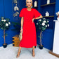 Naomi Gold Clasp Detailed Midi Dress Red