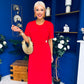 Naomi Gold Clasp Detailed Midi Dress Red