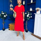 Naomi Gold Clasp Detailed Midi Dress Red