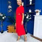 Naomi Gold Clasp Detailed Midi Dress Red