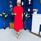 Naomi Gold Clasp Detailed Midi Dress Red