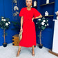 Naomi Gold Clasp Detailed Midi Dress Red