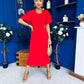 Naomi Gold Clasp Detailed Midi Dress Red