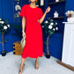 Naomi Gold Clasp Detailed Midi Dress Red