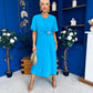 Naomi Gold Clasp Detailed Midi Dress Cyan Blue