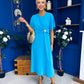 Naomi Gold Clasp Detailed Midi Dress Cyan Blue