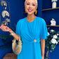 Naomi Gold Clasp Detailed Midi Dress Cyan Blue