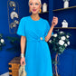 Naomi Gold Clasp Detailed Midi Dress Cyan Blue