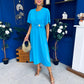 Naomi Gold Clasp Detailed Midi Dress Cyan Blue