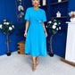 Naomi Gold Clasp Detailed Midi Dress Cyan Blue