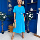 Naomi Gold Clasp Detailed Midi Dress Cyan Blue