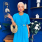 Naomi Gold Clasp Detailed Midi Dress Cyan Blue