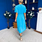 Naomi Gold Clasp Detailed Midi Dress Cyan Blue
