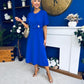 Naomi Gold Clasp Detailed Midi Dress Cobalt