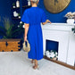 Naomi Gold Clasp Detailed Midi Dress Cobalt